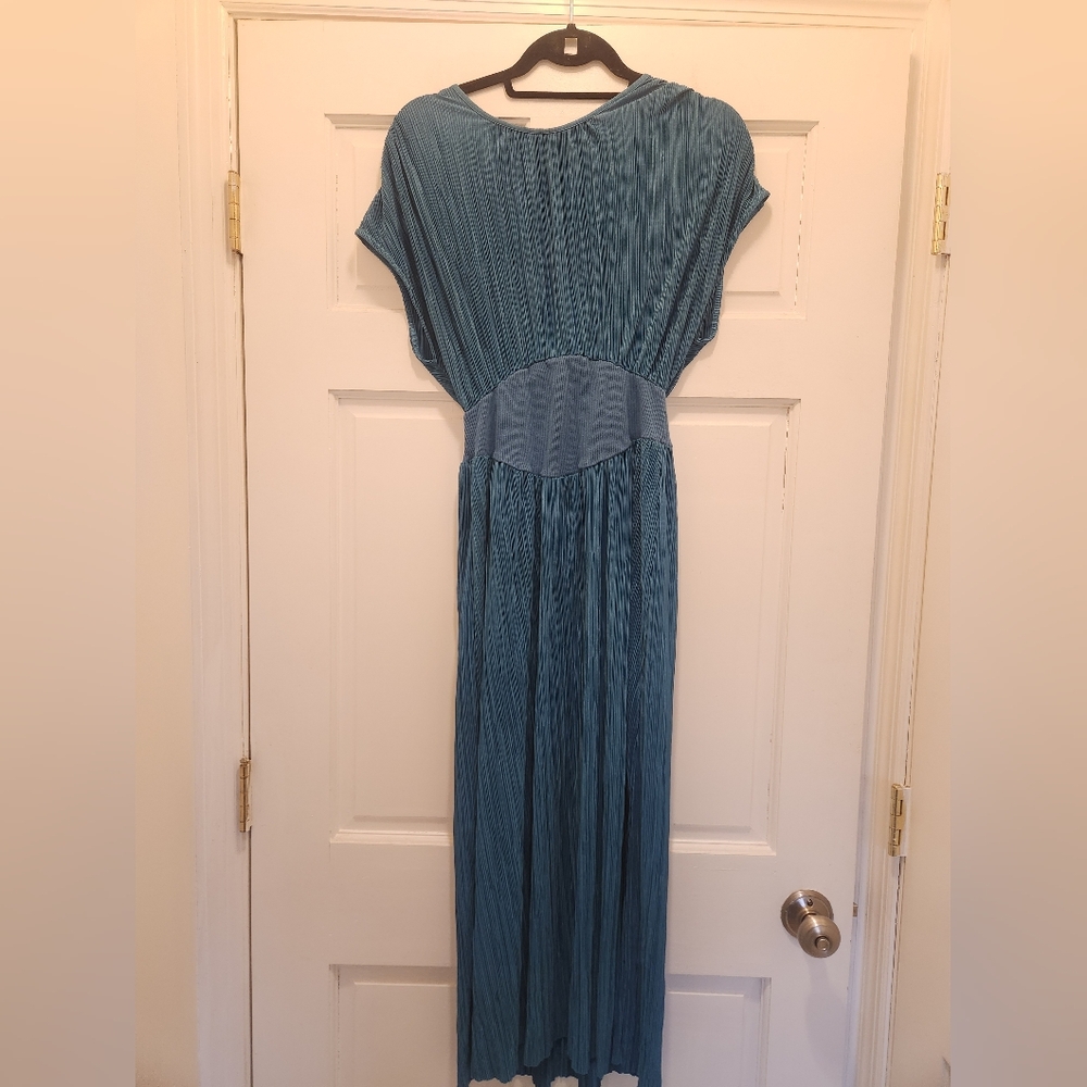 Zara Teal Pleated Miyake Style Midi Dress L